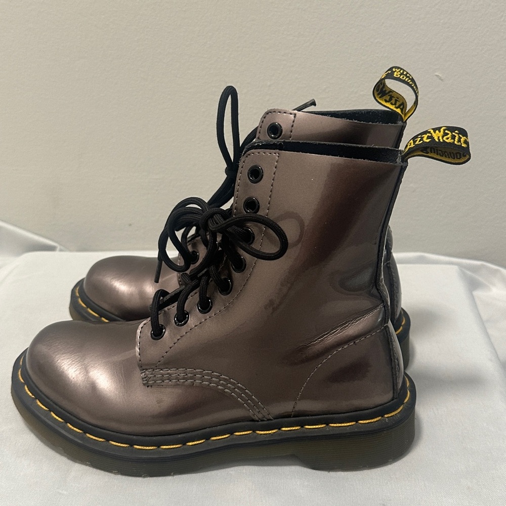 Used Doc Martens 1460 Pascal Pewter Metallic Leather Boots US5 UK3 Koram Flash - Picture 7 of 10